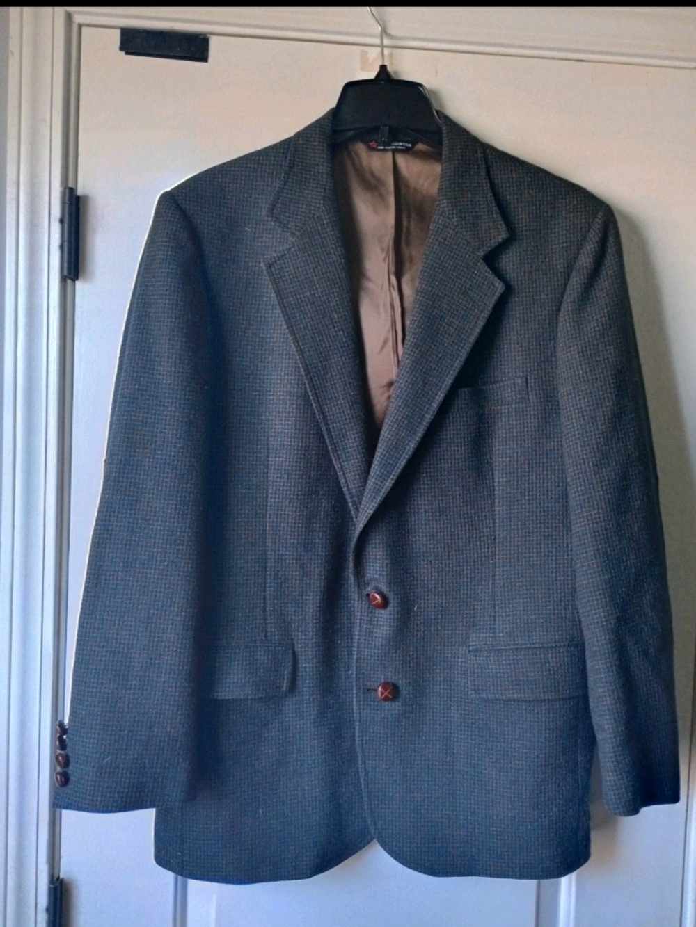 100% Wool VTG Hardwick Blazer Sport Coat Navy Tweed Suede Patch Elbow 40R Preppy